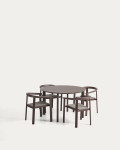 Ensemble Erice composé de 4 chaises empilables en aluminium et corde et d'une table en aluminium et verre trempé