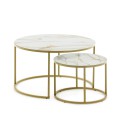 Set de 2 tables basses Leonor en verre blanc et acier finition dorée Ø 80 / Ø 50 cm