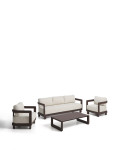 Ensemble Nerano comprenant un canapé 3 places, 2 fauteuils et une table basse en verre trempé et aluminium brun