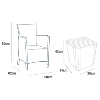 KETER IOWA BALCON SET Table basse de jardin et 2 fauteuils