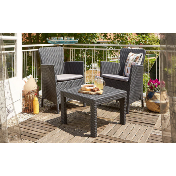 ENSEMBLE DE BALCON SALVADOR KETER Table basse de jardin et 2 fauteuils