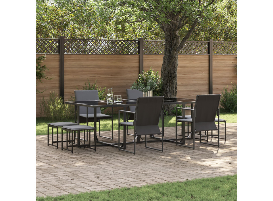 Lot de 9 tabourets de jardin en textilène noir et gris foncé