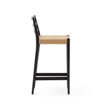Tabouret Analy avec dossier en chêne massif finition noire et assise 70 cm en corde 100% FSC
