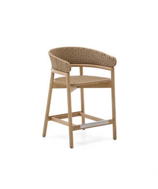 Tabouret Arinella en bois d'acacia massif finition naturelle et corde beige 65 cm FSC 100%