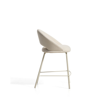 Tabouret Bonali en chenille beige avec pieds en métal beige, certifié FSC Mix, 65 cm