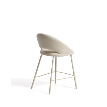Tabouret Bonali en chenille beige avec pieds en métal beige, certifié FSC Mix, 65 cm