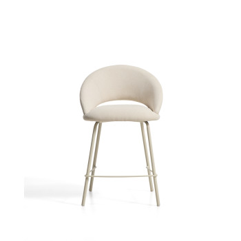 Tabouret Bonali en chenille beige avec pieds en métal beige, certifié FSC Mix, 65 cm