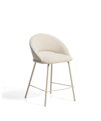 Tabouret Bonali en chenille beige avec pieds en métal beige, certifié FSC Mix, 65 cm