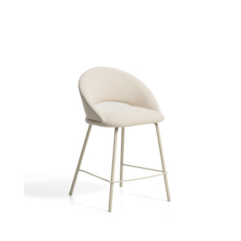 Tabouret Bonali en chenille beige avec pieds en métal beige, certifié FSC Mix, 65 cm