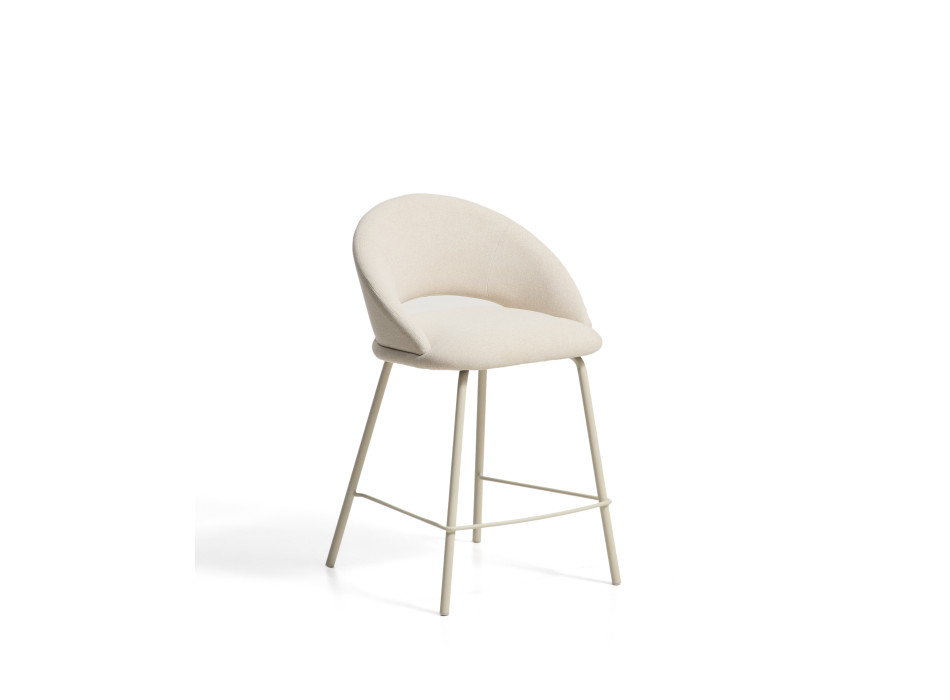 Tabouret Bonali en chenille beige avec pieds en métal beige, certifié FSC Mix, 65 cm