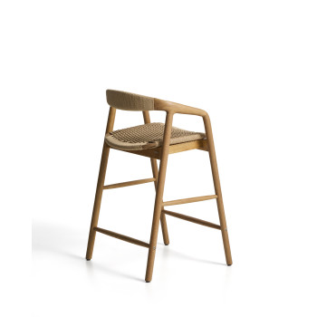 Tabouret Derile en chêne massif finition naturelle et corde en papier beige certifiée FSC Mix, 65 cm