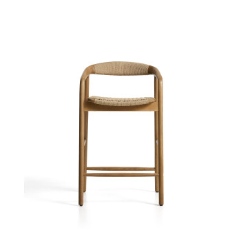 Tabouret Derile en chêne massif finition naturelle et corde en papier beige certifiée FSC Mix, 65 cm