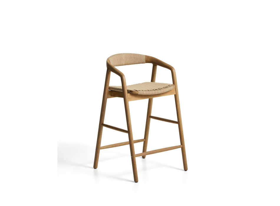 Tabouret Derile en chêne massif finition naturelle et corde en papier beige certifiée FSC Mix, 65 cm
