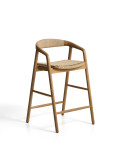 Tabouret Derile en chêne massif finition naturelle et corde en papier beige certifiée FSC Mix, 65 cm
