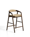 Tabouret Derile en chêne massif finition noyer et corde en papier beige, certifié FSC Mix, 65 cm
