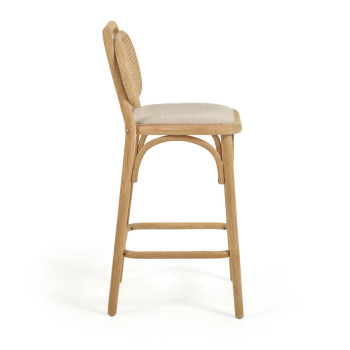 Tabouret Doriane, chêne massif, finition naturelle, assise rembourrée, 65 cm, FSC Mix Credit