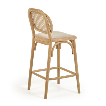 Tabouret Doriane, chêne massif, finition naturelle, assise rembourrée, 65 cm, FSC Mix Credit