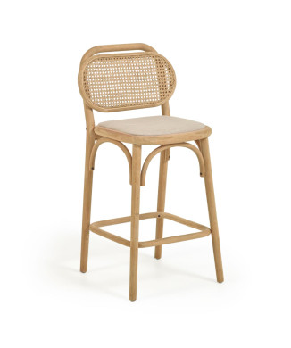 Tabouret Doriane, chêne massif, finition naturelle, assise rembourrée, 65 cm, FSC Mix Credit