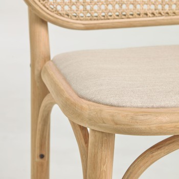 Tabouret Doriane, bois de chêne massif, finition naturelle, assise rembourrée, 65 cm
