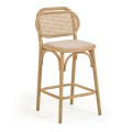 Tabouret Doriane, bois de chêne massif, finition naturelle, assise rembourrée, 65 cm