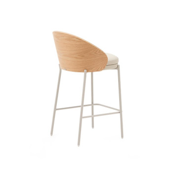 Tabouret Eamy en similicuir beige, placage frêne, finition naturelle, 65 cm