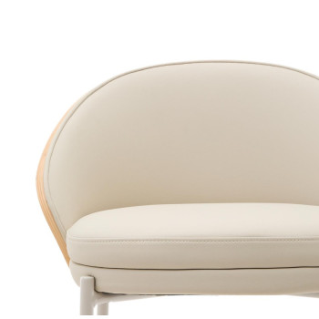 Tabouret Eamy en similicuir beige, placage frêne, finition naturelle, 65 cm