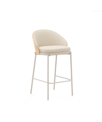 Tabouret Eamy en similicuir beige, placage frêne, finition naturelle, 65 cm
