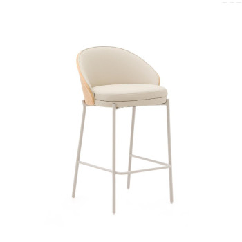 Tabouret Eamy en similicuir beige, placage frêne, finition naturelle, 65 cm