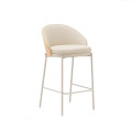 Tabouret Eamy en similicuir beige, placage frêne, finition naturelle, 65 cm