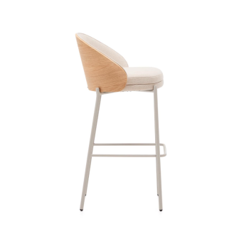 Tabouret Eamy en similicuir beige, placage frêne, finition naturelle, 77 cm