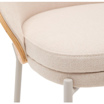 Tabouret Eamy en similicuir beige, placage frêne, finition naturelle, 77 cm