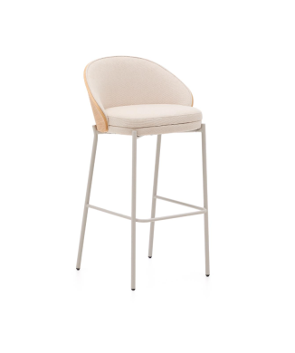 Tabouret Eamy en similicuir beige, placage frêne, finition naturelle, 77 cm