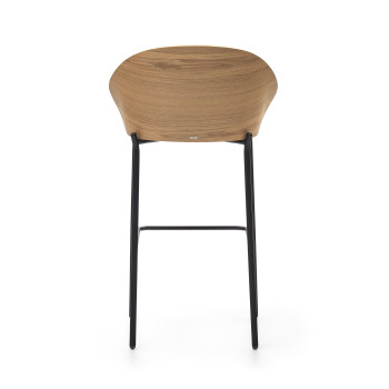 Tabouret Eamy en chenille gris clair avec placage frêne et finition naturelle, métal noir, 77 cm