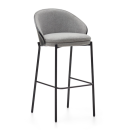 Tabouret Eamy en chenille gris clair, placage frêne, finition noire, métal noir, 75 cm
