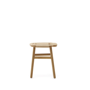 Tabouret Enit en corde de papier beige et chêne massif finition naturelle, 43 cm, certifié FSC Mix.