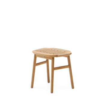 Tabouret Enit en corde de papier beige et chêne massif finition naturelle, 43 cm, certifié FSC Mix.