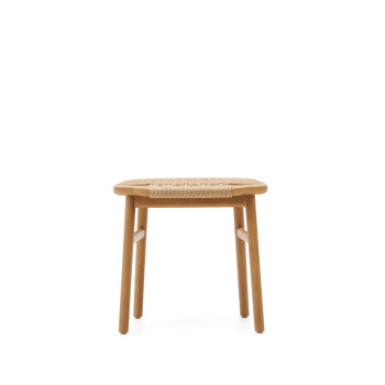 Tabouret Enit en corde de papier beige et chêne massif finition naturelle, 43 cm, certifié FSC Mix.