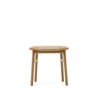 Tabouret Enit en corde de papier beige et chêne massif finition naturelle, 43 cm, certifié FSC Mix.