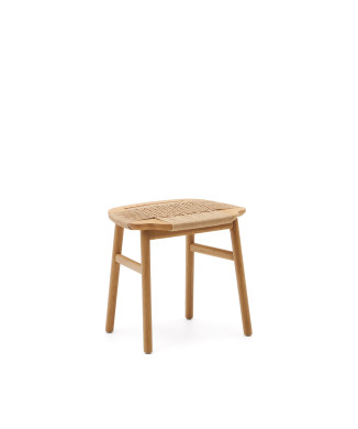 Tabouret Enit en corde de papier beige et chêne massif finition naturelle, 43 cm, certifié FSC Mix.