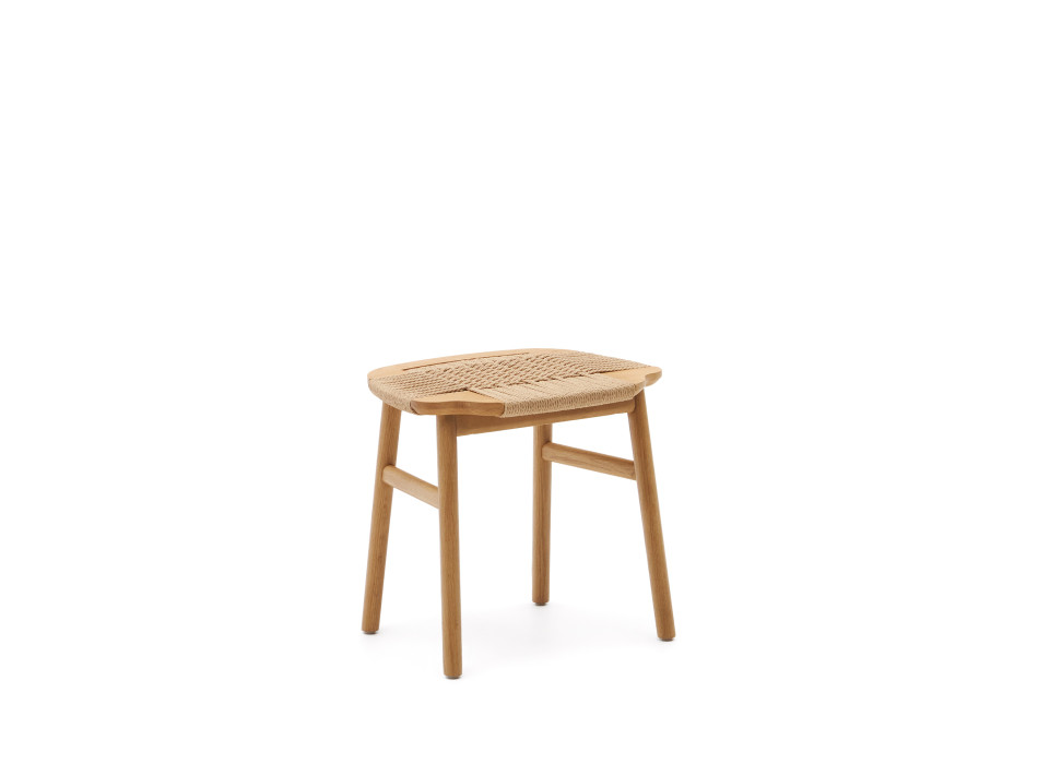 Tabouret Enit en corde de papier beige et chêne massif finition naturelle, 43 cm, certifié FSC Mix.