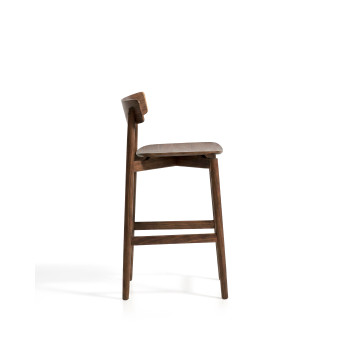 Tabouret Evera avec dossier en placage chêne et finition