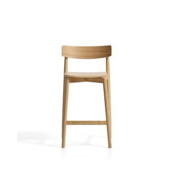 Tabouret Evera avec dossier en placage chêne et finition