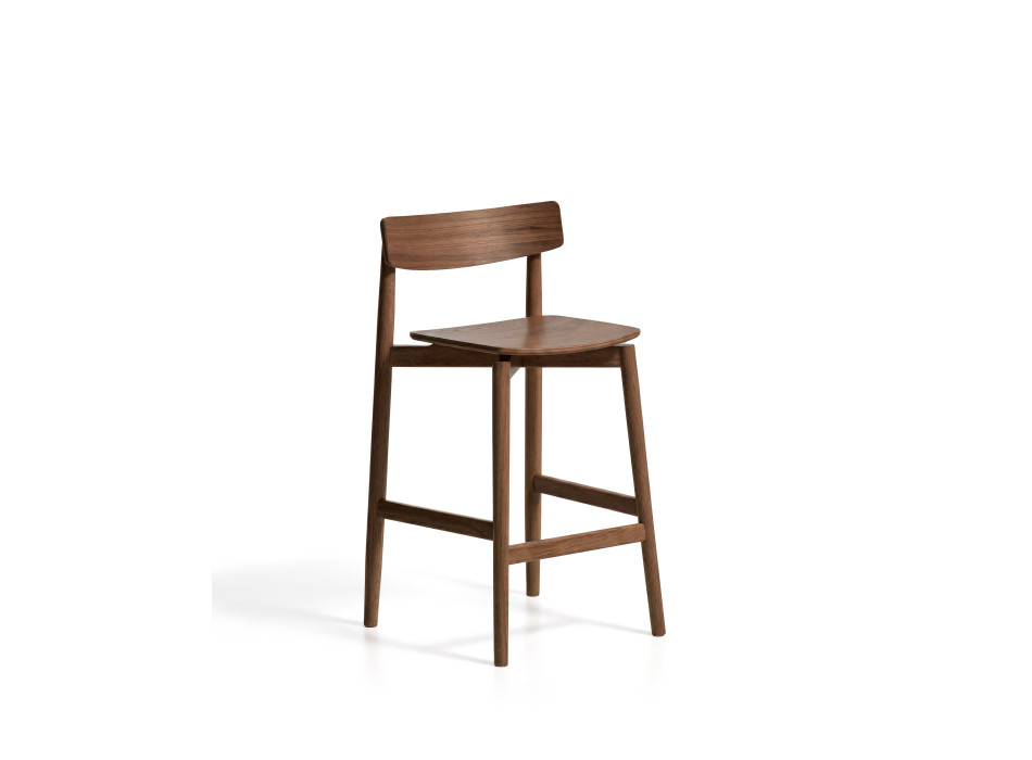 Tabouret Evera avec dossier en placage chêne et finition