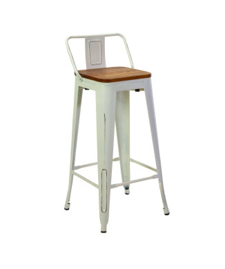 Tabouret en fer blanc New Bristol avec assise en bois, 42 x 42 cm, h 77/94 cm, Vacchetti