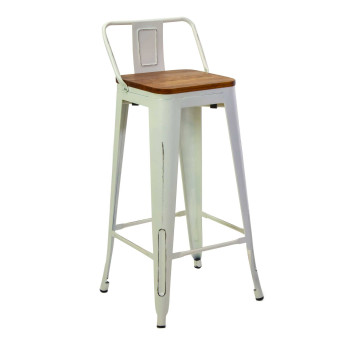 Tabouret en fer blanc New Bristol avec assise en bois, 42 x 42 cm, h 77/94 cm, Vacchetti