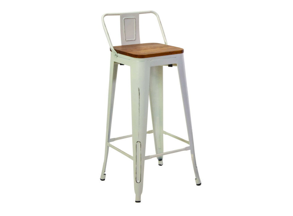 Tabouret en fer blanc New Bristol avec assise en bois, 42 x 42 cm, h 77/94 cm, Vacchetti