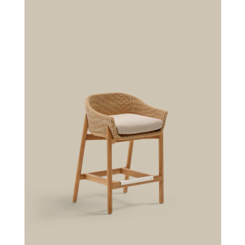Tabouret Galea en teck massif et rotin synthétique 65 cm FSC 100%