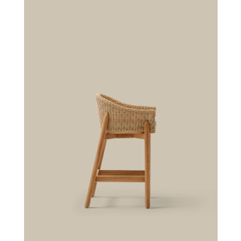 Tabouret Galea en teck massif et rotin synthétique 65 cm FSC 100%