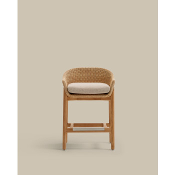 Tabouret Galea en teck massif et rotin synthétique 65 cm FSC 100%