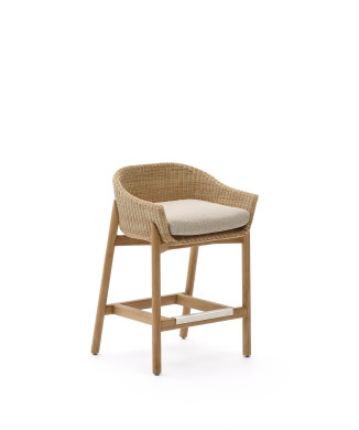 Tabouret Galea en bois de teck massif et rotin synthétique 65 cm FSC 100%